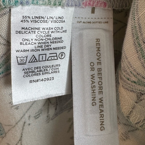 LOFT NWT Floral Linen Blend V-Neck Puff Sleeve Midi Dress Cream Short Sleeve XS - Picture 6 of 6